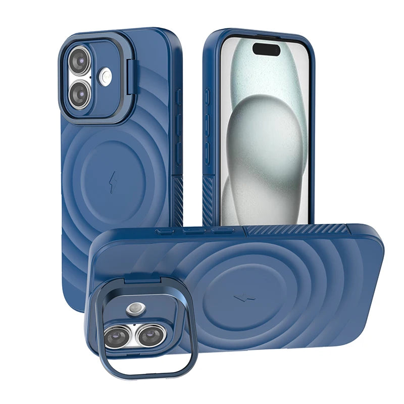 Ripple Matte Armor For Magsafe Magnetic Wireless Charge Case For iPhone 16 Plus 15 14 13 Pro Max Camera Fold Stand Protect Cover