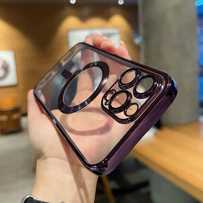 Luxury Transparent Magsafe Wireless Charging Case For iPhone 15 14 13 12 11 16 Pro Max Plus X Xs Max XR Magnetic Silicone Cover