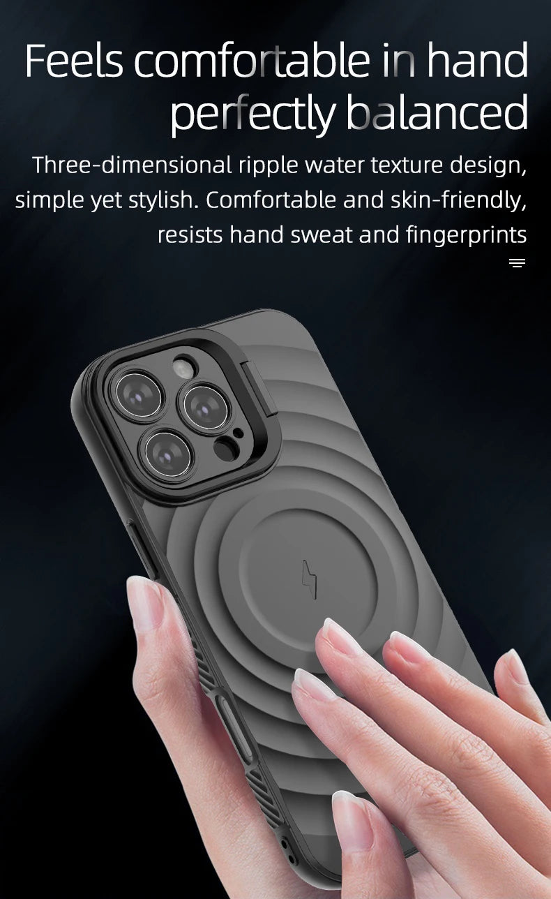 Ripple Matte Armor For Magsafe Magnetic Wireless Charge Case For iPhone 16 Plus 15 14 13 Pro Max Camera Fold Stand Protect Cover