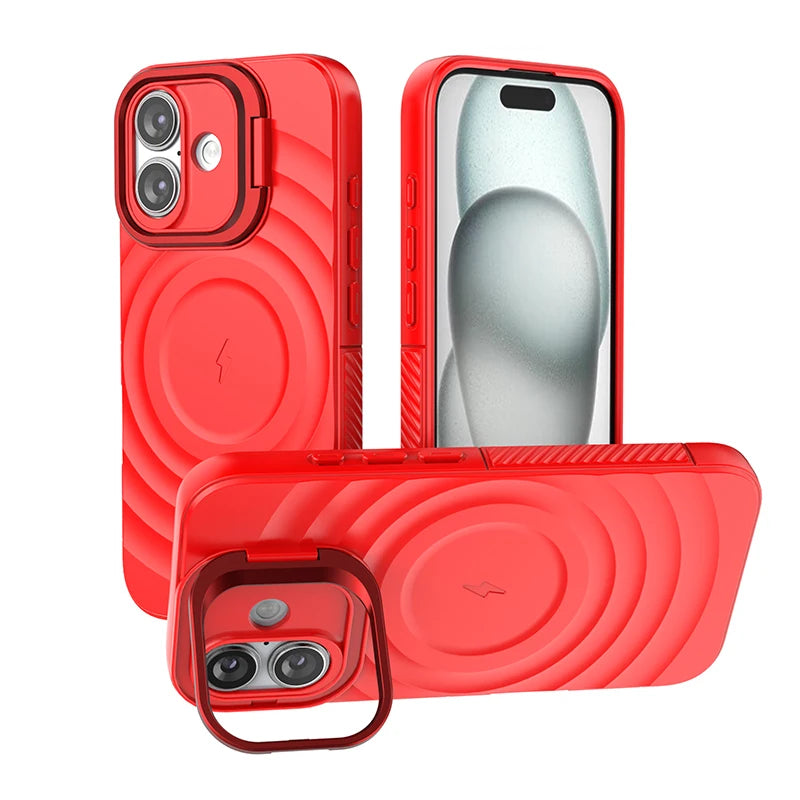 Ripple Matte Armor For Magsafe Magnetic Wireless Charge Case For iPhone 16 Plus 15 14 13 Pro Max Camera Fold Stand Protect Cover