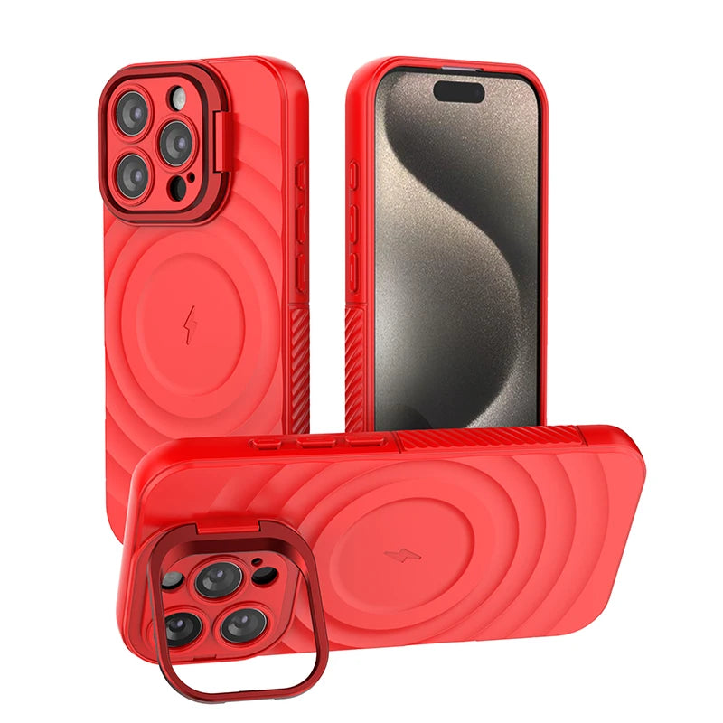 Ripple Matte Armor For Magsafe Magnetic Wireless Charge Case For iPhone 16 Plus 15 14 13 Pro Max Camera Fold Stand Protect Cover