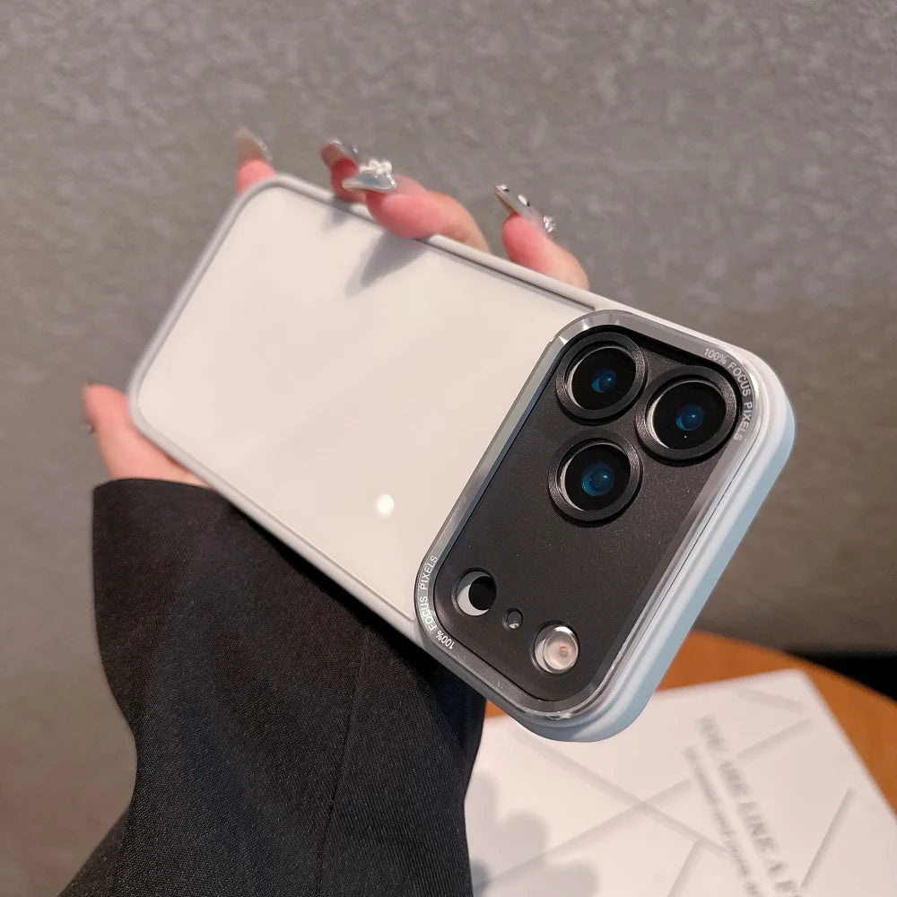 Acrylic Transparent Black Soft Frame Phone Case For iPhone 17air 17 16 15 14 13 11 12 Pro Max Plus Metal Lens Protective Cover