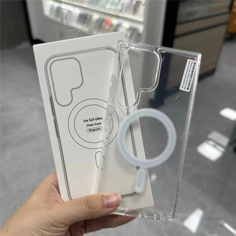 Original For Magsafe Magnetic Case for Samsung Galaxy S25 S24 S21 FE S22 Plus S23 Ultra Plus Wireless Charging Shockproof Cover