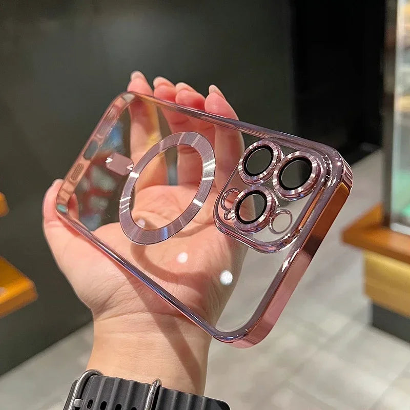Luxury Transparent Magsafe Wireless Charging Case For iPhone 15 14 13 12 11 16 Pro Max Plus X Xs Max XR Magnetic Silicone Cover