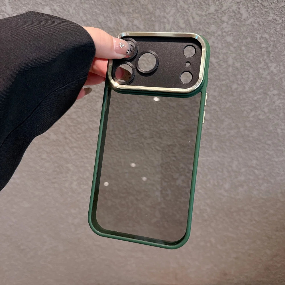 Acrylic Transparent Black Soft Frame Phone Case For iPhone 17air 17 16 15 14 13 11 12 Pro Max Plus Metal Lens Protective Cover