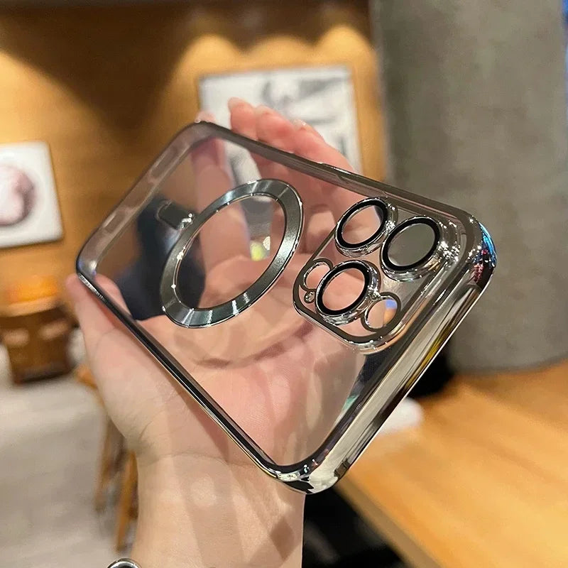 Luxury Transparent Magsafe Wireless Charging Case For iPhone 15 14 13 12 11 16 Pro Max Plus X Xs Max XR Magnetic Silicone Cover