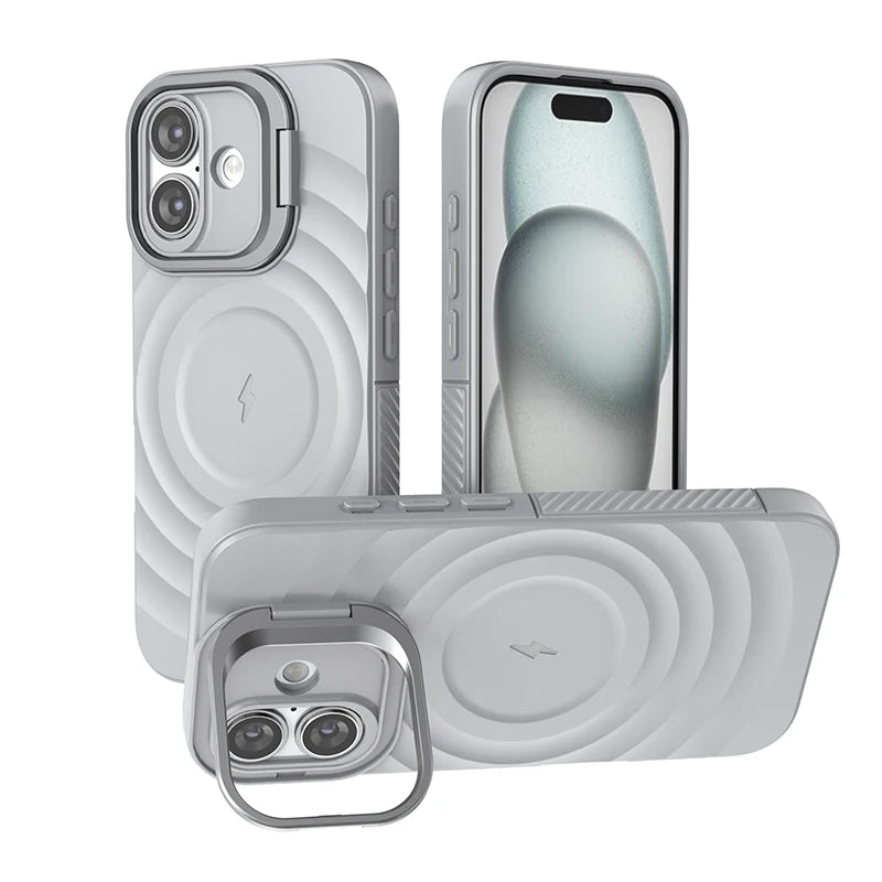 Ripple Matte Armor For Magsafe Magnetic Wireless Charge Case For iPhone 16 Plus 15 14 13 Pro Max Camera Fold Stand Protect Cover