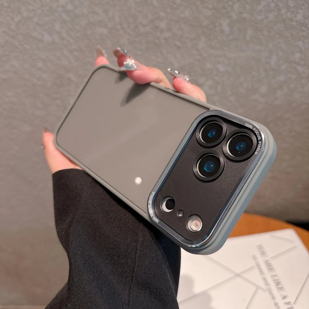 Acrylic Transparent Black Soft Frame Phone Case For iPhone 17air 17 16 15 14 13 11 12 Pro Max Plus Metal Lens Protective Cover