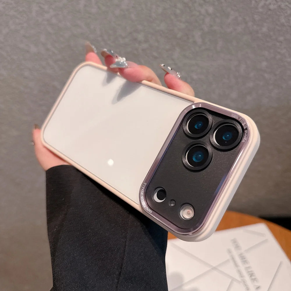 Acrylic Transparent Black Soft Frame Phone Case For iPhone 17air 17 16 15 14 13 11 12 Pro Max Plus Metal Lens Protective Cover