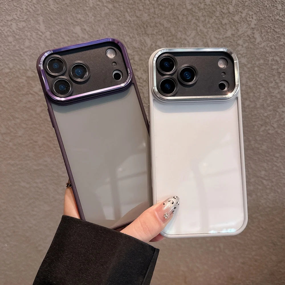 Acrylic Transparent Black Soft Frame Phone Case For iPhone 17air 17 16 15 14 13 11 12 Pro Max Plus Metal Lens Protective Cover