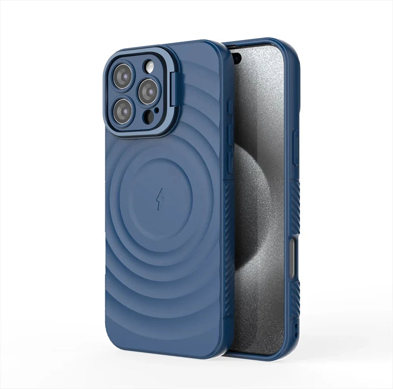 Ripple Matte Armor For Magsafe Magnetic Wireless Charge Case For iPhone 16 Plus 15 14 13 Pro Max Camera Fold Stand Protect Cover