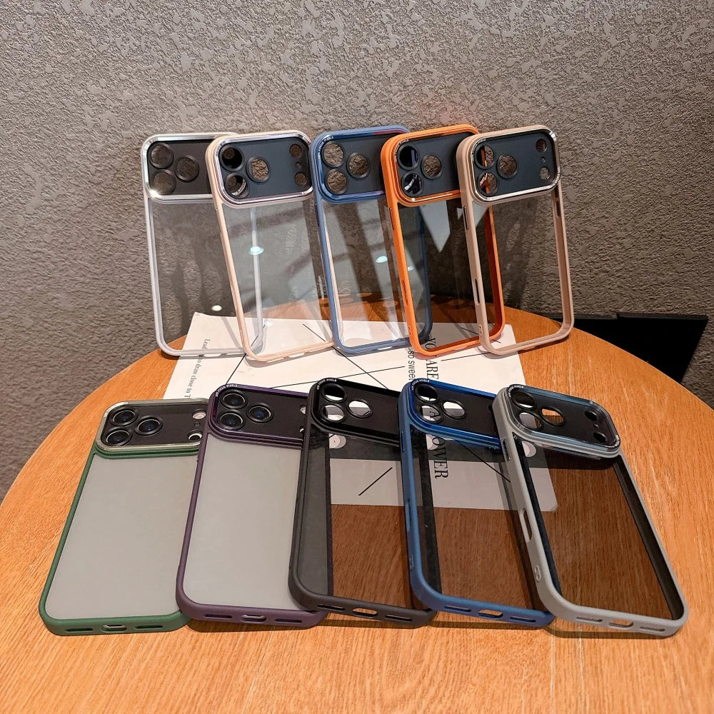 Acrylic Transparent Black Soft Frame Phone Case For iPhone 17air 17 16 15 14 13 11 12 Pro Max Plus Metal Lens Protective Cover