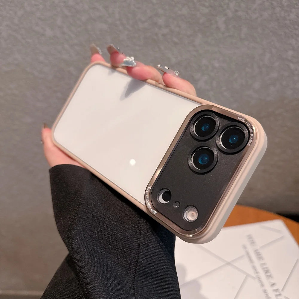 Acrylic Transparent Black Soft Frame Phone Case For iPhone 17air 17 16 15 14 13 11 12 Pro Max Plus Metal Lens Protective Cover