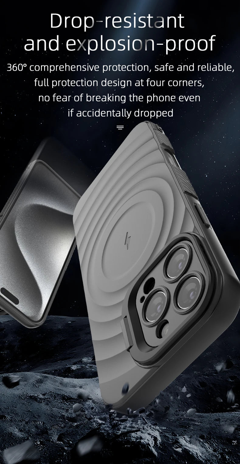 Ripple Matte Armor For Magsafe Magnetic Wireless Charge Case For iPhone 16 Plus 15 14 13 Pro Max Camera Fold Stand Protect Cover