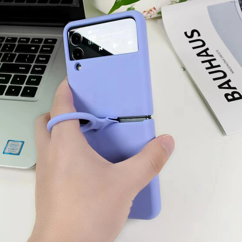 Liquid Silicone Ring Holder Case for Samsung Galaxy Z Flip 3 4 5G Flip4 Flip3 Flip2 Flip1 Foldable Full Protection Fashion Cover