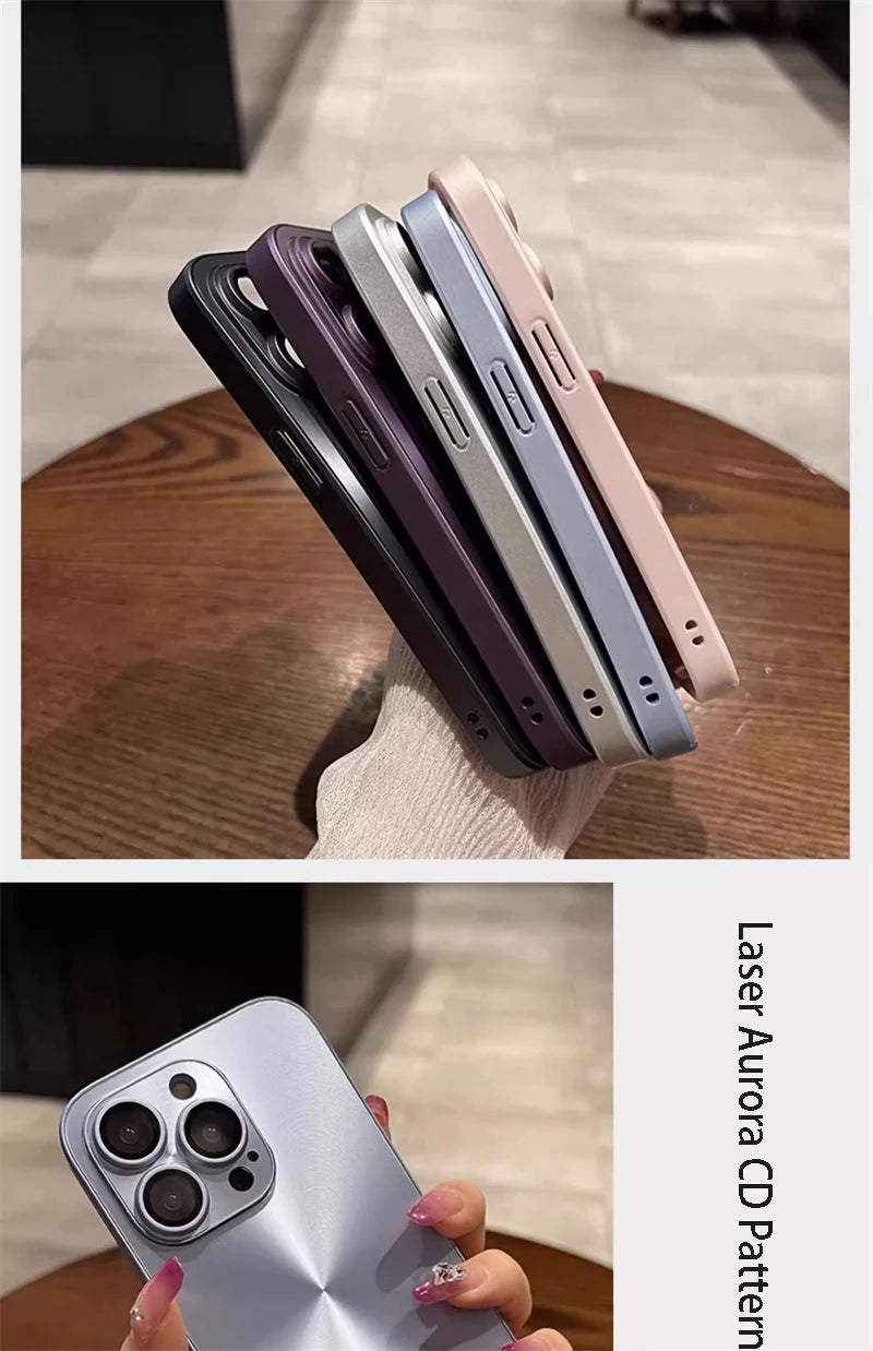 Luxury Laser Aurora CD Pattern Matte Case For iPhone 16 15 14 13 12 11 Pro Max 16 Plus Soft Bumper Shockproof Armor Hard Cover