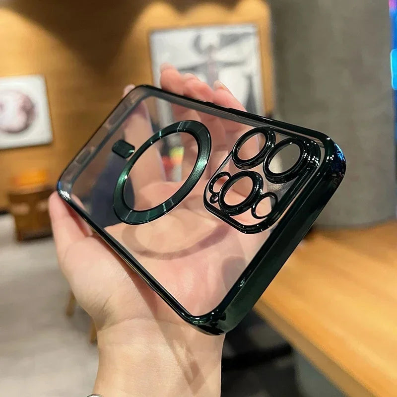 Luxury Transparent Magsafe Wireless Charging Case For iPhone 15 14 13 12 11 16 Pro Max Plus X Xs Max XR Magnetic Silicone Cover
