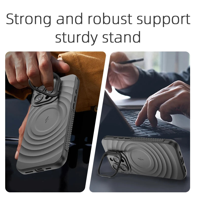 Ripple Matte Armor For Magsafe Magnetic Wireless Charge Case For iPhone 16 Plus 15 14 13 Pro Max Camera Fold Stand Protect Cover
