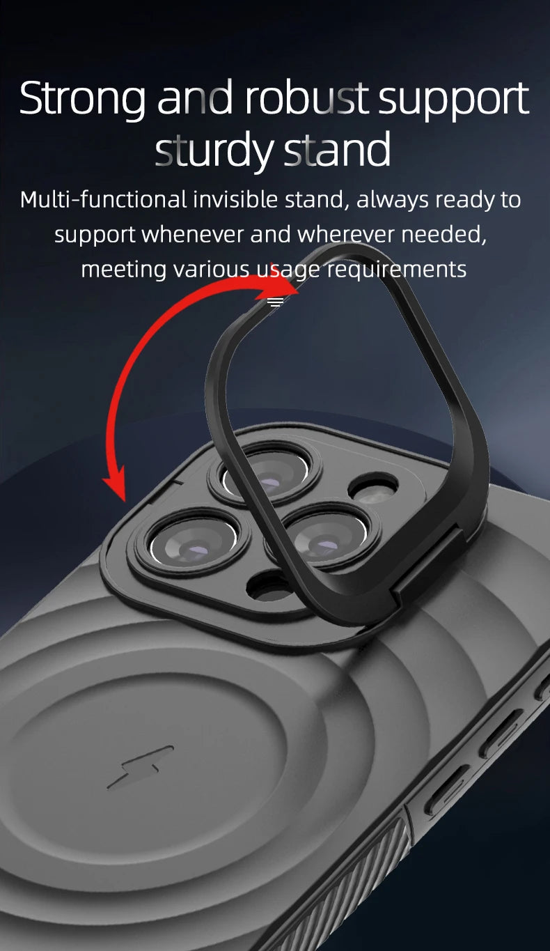 Ripple Matte Armor For Magsafe Magnetic Wireless Charge Case For iPhone 16 Plus 15 14 13 Pro Max Camera Fold Stand Protect Cover