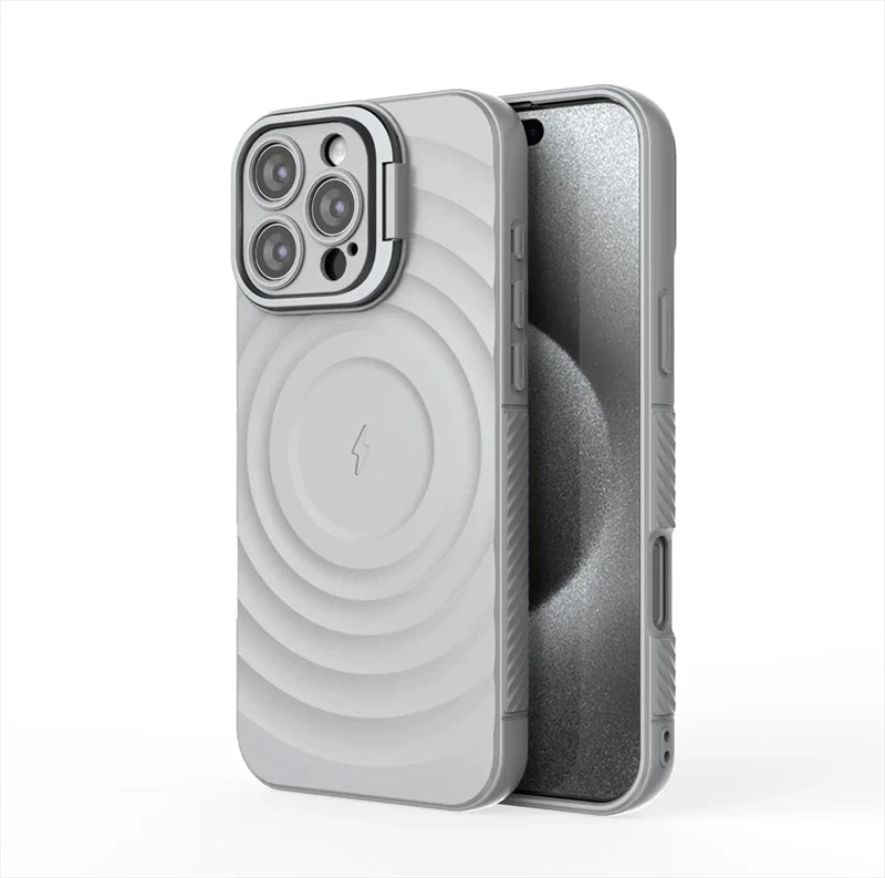 Ripple Matte Armor For Magsafe Magnetic Wireless Charge Case For iPhone 16 Plus 15 14 13 Pro Max Camera Fold Stand Protect Cover