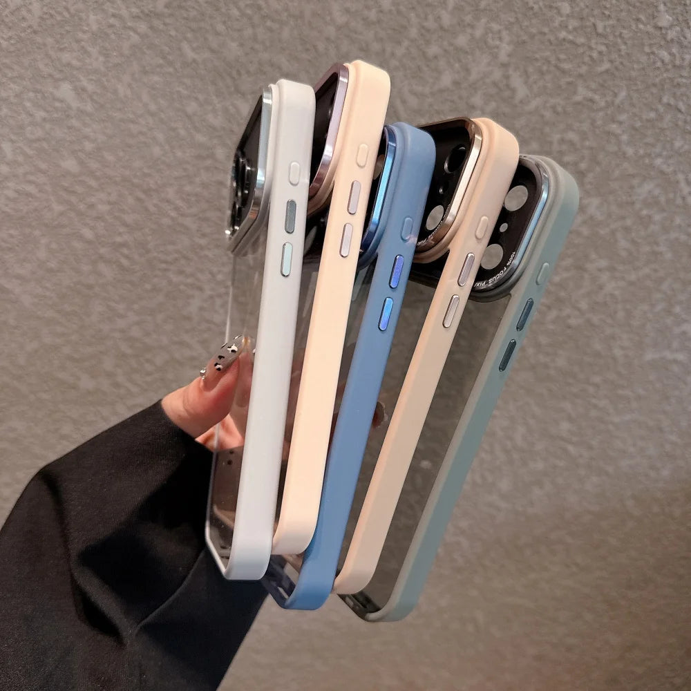 Acrylic Transparent Black Soft Frame Phone Case For iPhone 17air 17 16 15 14 13 11 12 Pro Max Plus Metal Lens Protective Cover
