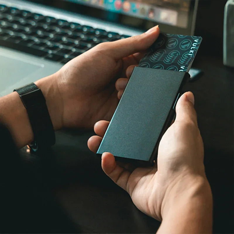 Rfid Smart Wallet Credit Card Holder Metal Thin Slim Men Women Wallets Pop Up Minimalist Wallet Small Black Purse Metal Vallet