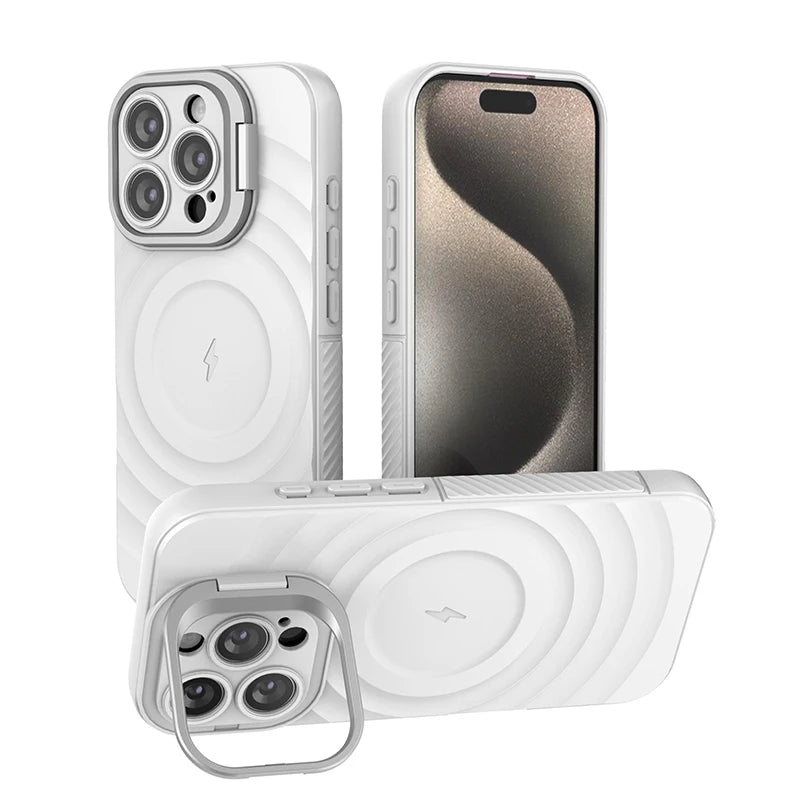 Ripple Matte Armor For Magsafe Magnetic Wireless Charge Case For iPhone 16 Plus 15 14 13 Pro Max Camera Fold Stand Protect Cover