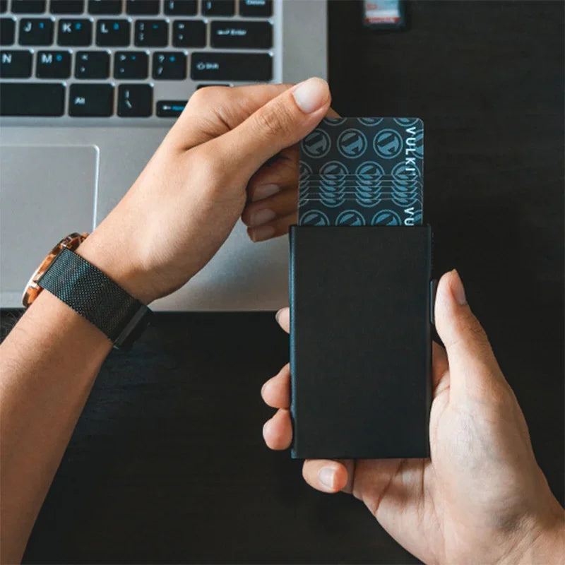 Rfid Smart Wallet Credit Card Holder Metal Thin Slim Men Women Wallets Pop Up Minimalist Wallet Small Black Purse Metal Vallet