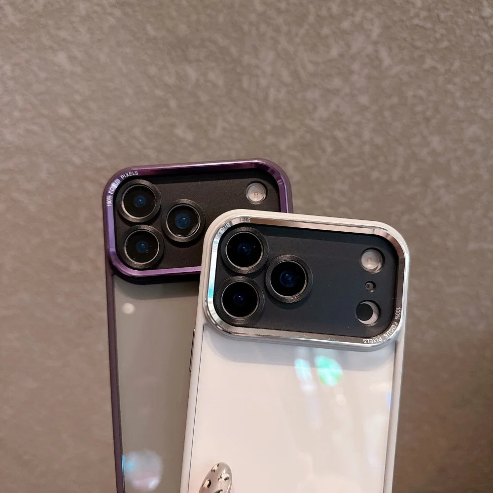 Acrylic Transparent Black Soft Frame Phone Case For iPhone 17air 17 16 15 14 13 11 12 Pro Max Plus Metal Lens Protective Cover