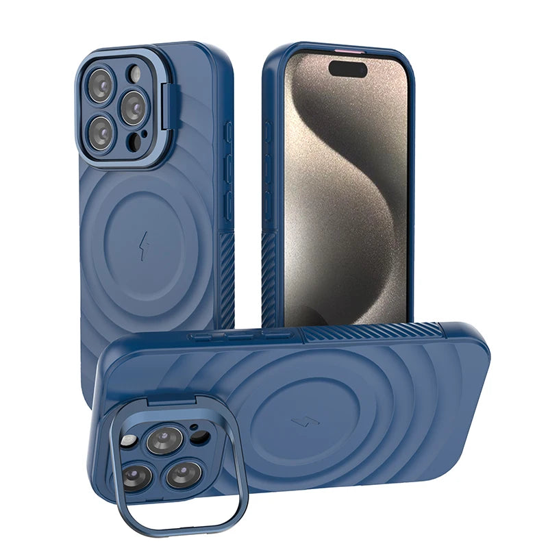 Ripple Matte Armor For Magsafe Magnetic Wireless Charge Case For iPhone 16 Plus 15 14 13 Pro Max Camera Fold Stand Protect Cover