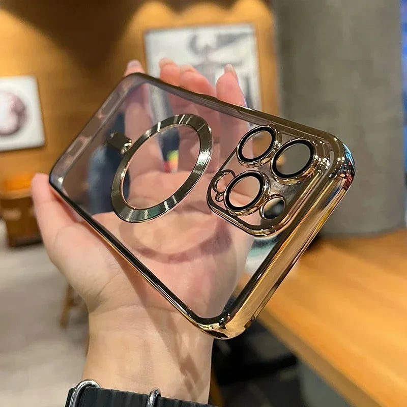 Luxury Transparent Magsafe Wireless Charging Case For iPhone 15 14 13 12 11 16 Pro Max Plus X Xs Max XR Magnetic Silicone Cover