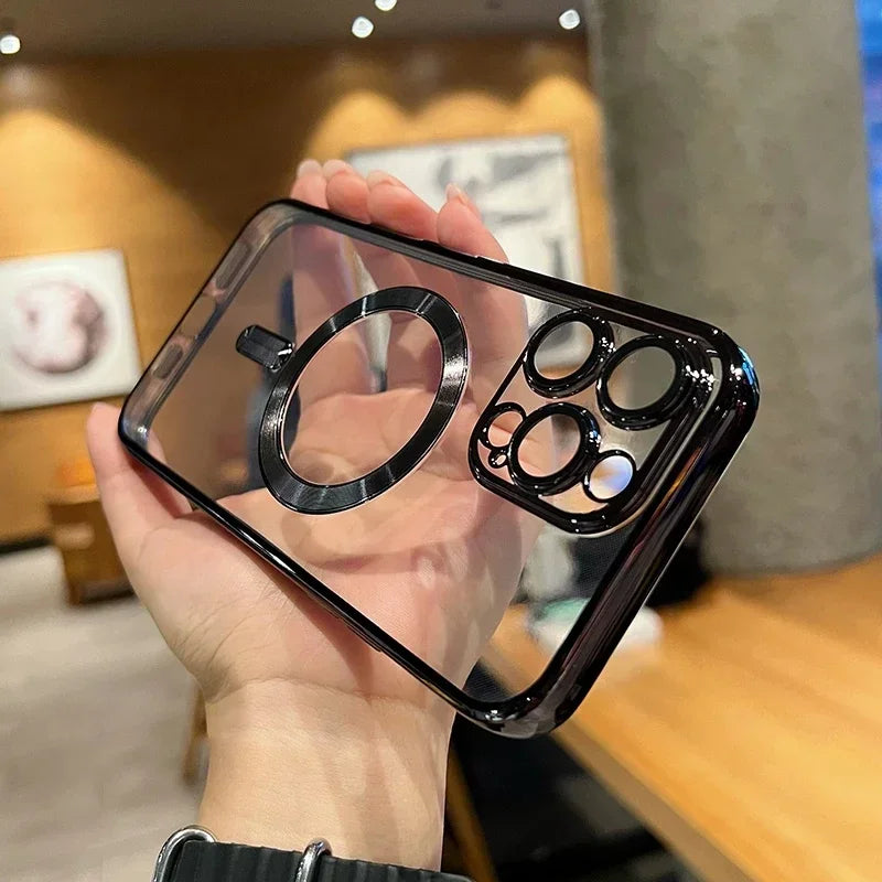 Luxury Transparent Magsafe Wireless Charging Case For iPhone 15 14 13 12 11 16 Pro Max Plus X Xs Max XR Magnetic Silicone Cover