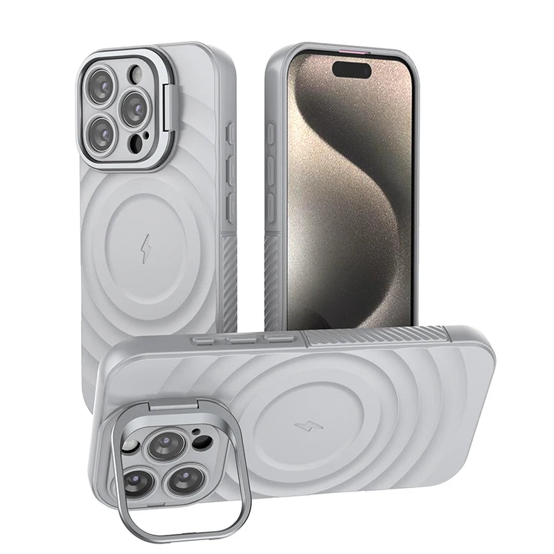 Ripple Matte Armor For Magsafe Magnetic Wireless Charge Case For iPhone 16 Plus 15 14 13 Pro Max Camera Fold Stand Protect Cover