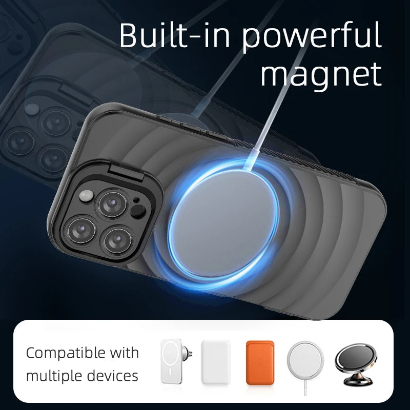 Ripple Matte Armor For Magsafe Magnetic Wireless Charge Case For iPhone 16 Plus 15 14 13 Pro Max Camera Fold Stand Protect Cover