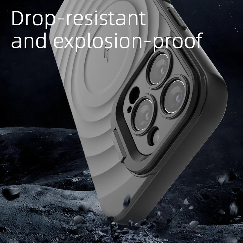 Ripple Matte Armor For Magsafe Magnetic Wireless Charge Case For iPhone 16 Plus 15 14 13 Pro Max Camera Fold Stand Protect Cover