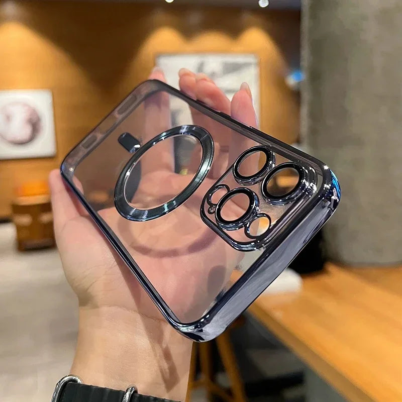 Luxury Transparent Magsafe Wireless Charging Case For iPhone 15 14 13 12 11 16 Pro Max Plus X Xs Max XR Magnetic Silicone Cover