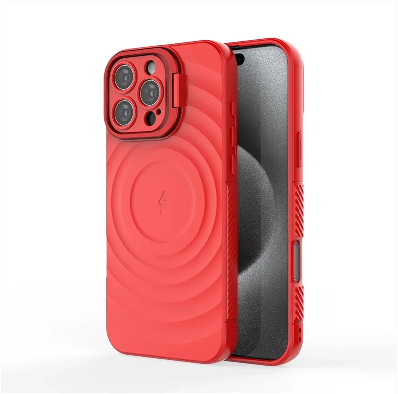 Ripple Matte Armor For Magsafe Magnetic Wireless Charge Case For iPhone 16 Plus 15 14 13 Pro Max Camera Fold Stand Protect Cover