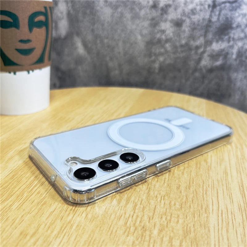 Original For Magsafe Magnetic Case for Samsung Galaxy S25 S24 S21 FE S22 Plus S23 Ultra Plus Wireless Charging Shockproof Cover