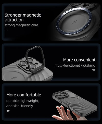 Ripple Matte Armor For Magsafe Magnetic Wireless Charge Case For iPhone 16 Plus 15 14 13 Pro Max Camera Fold Stand Protect Cover
